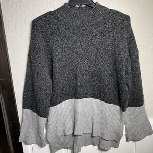Michael Kors Gray Two Tone Mock Neck Long Sleeve Knit Sweater WMS L Wool Blend
